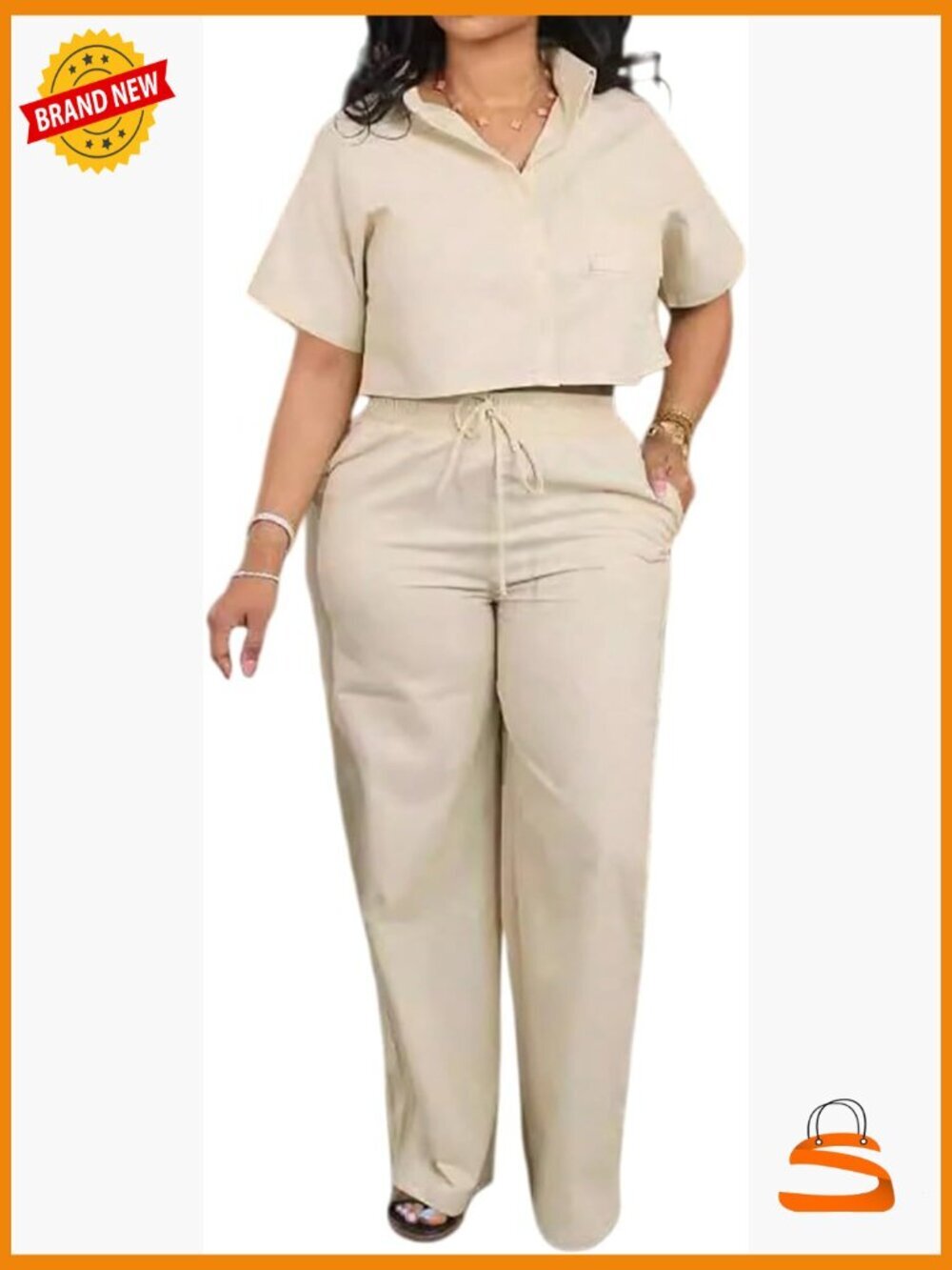 Linen Crop Shirt & Wide Leg Pants Set 2 Piece Women's Outfit